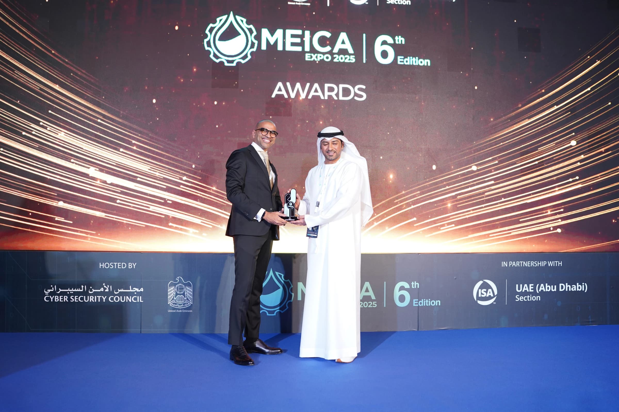 Winners presented with a MEICA Awards trophy on stage