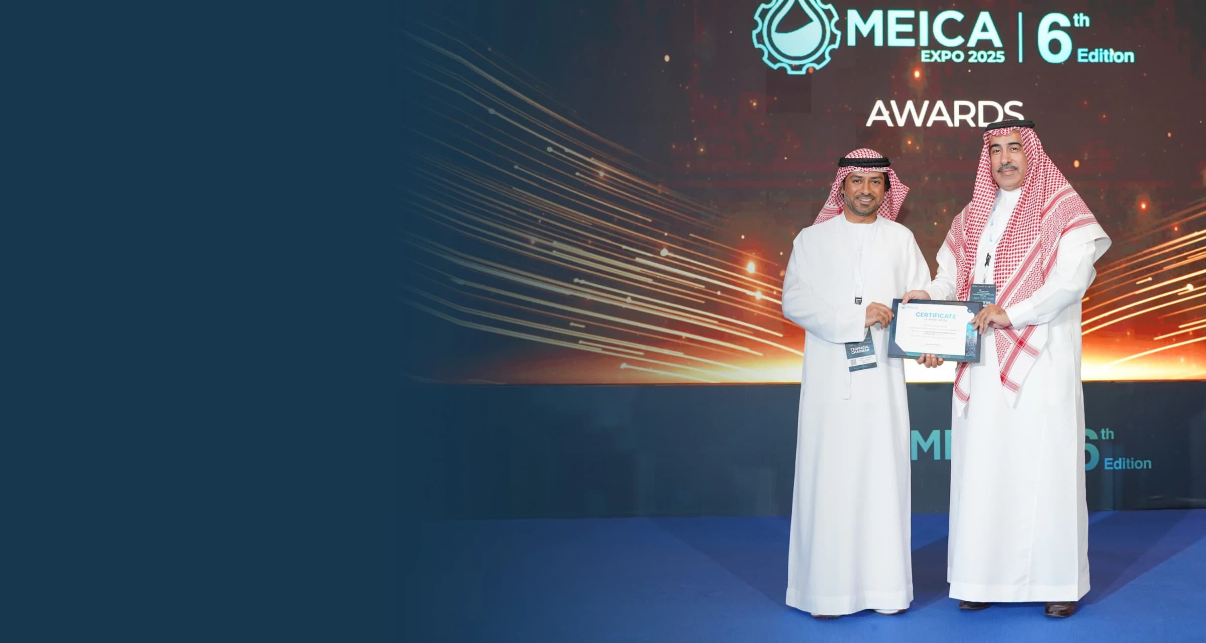 MEICA Awards ceremony, certificate presentation on stage