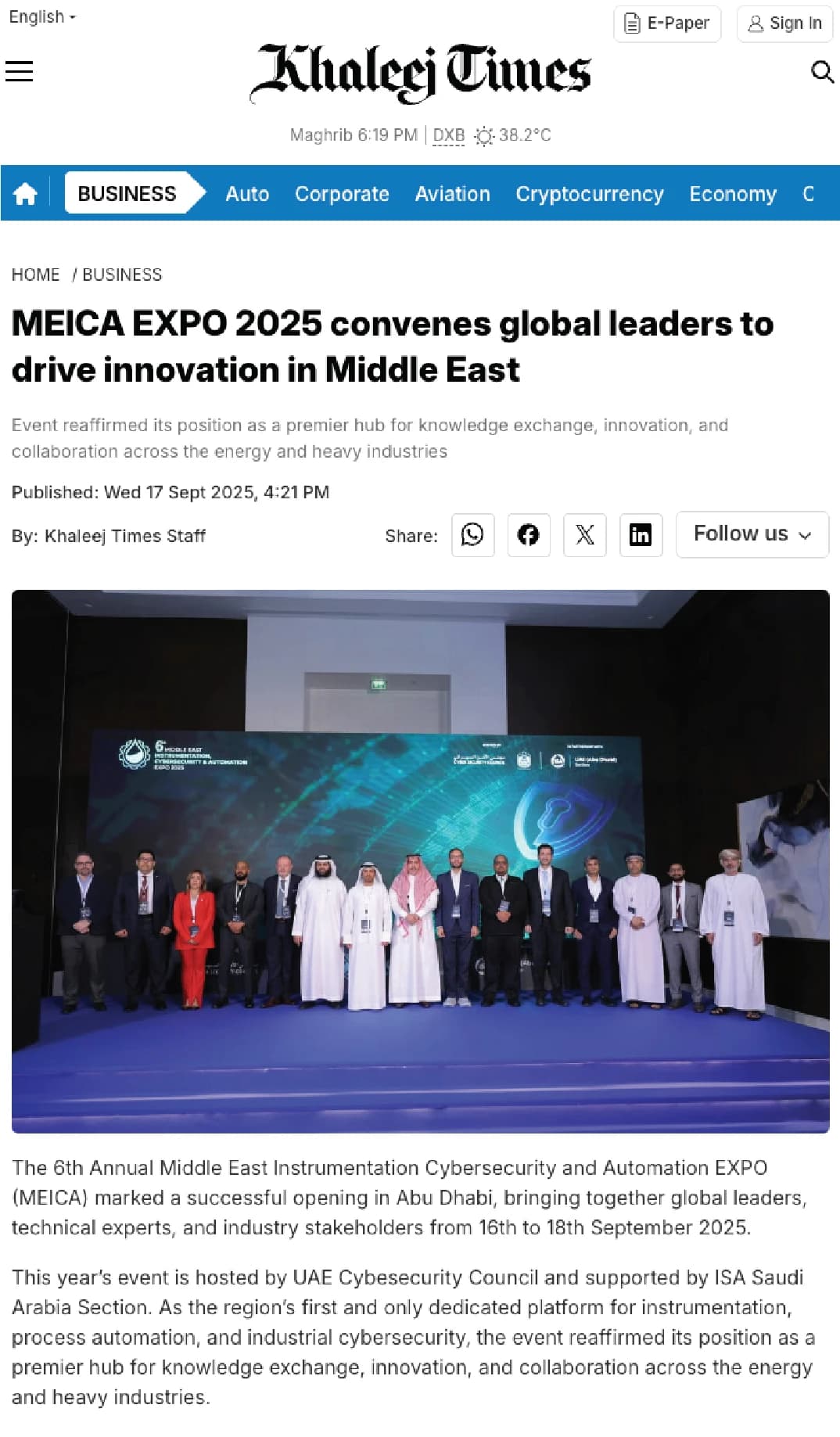 Khaleej Times coverage of MEICA Expo